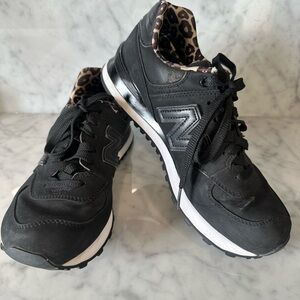 New Balance Women's Black Sneakers with Leopard-Print Lining